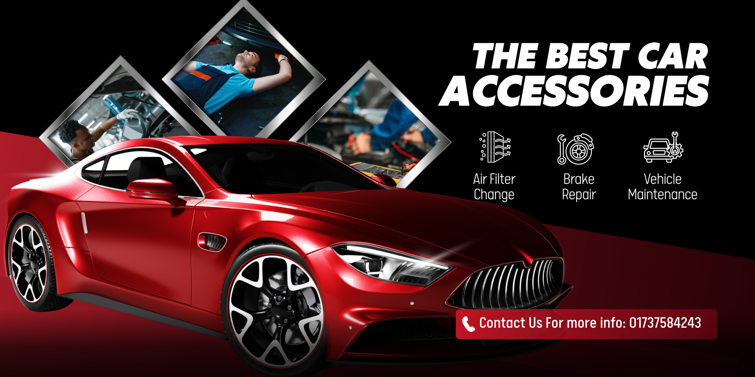 Black and Red Modern Car Service Banner